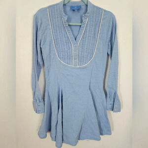 Alice Walk pintuck cotton gauze‎ ruffle mini dress blue white long sleeve small